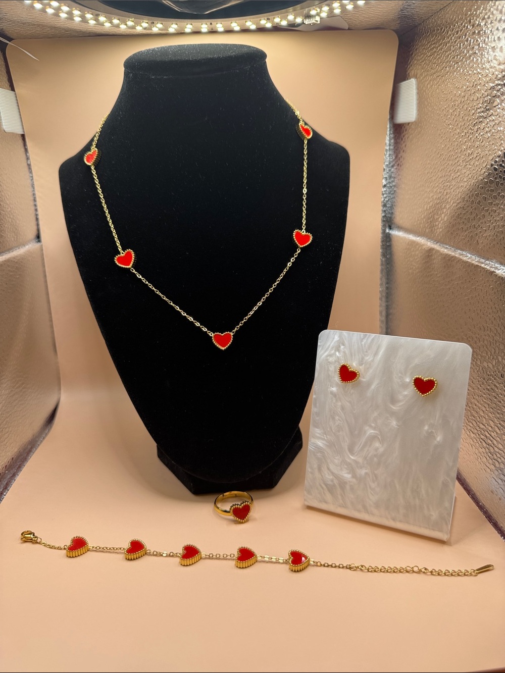 Gold-Tone Necklace with Red Heart Charms for Women Stainless Steel! only $28!!!!
